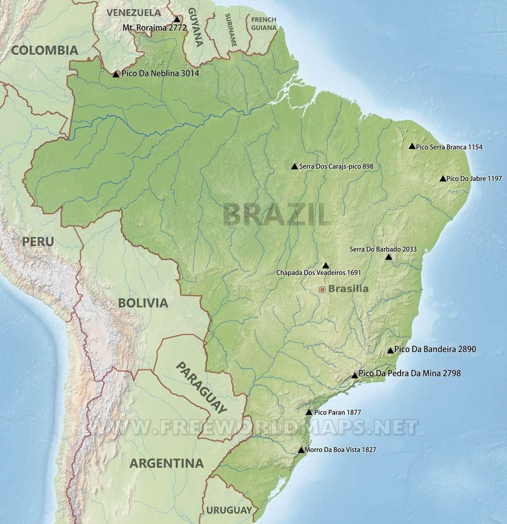 Gebirge in der Karte von Brasilien