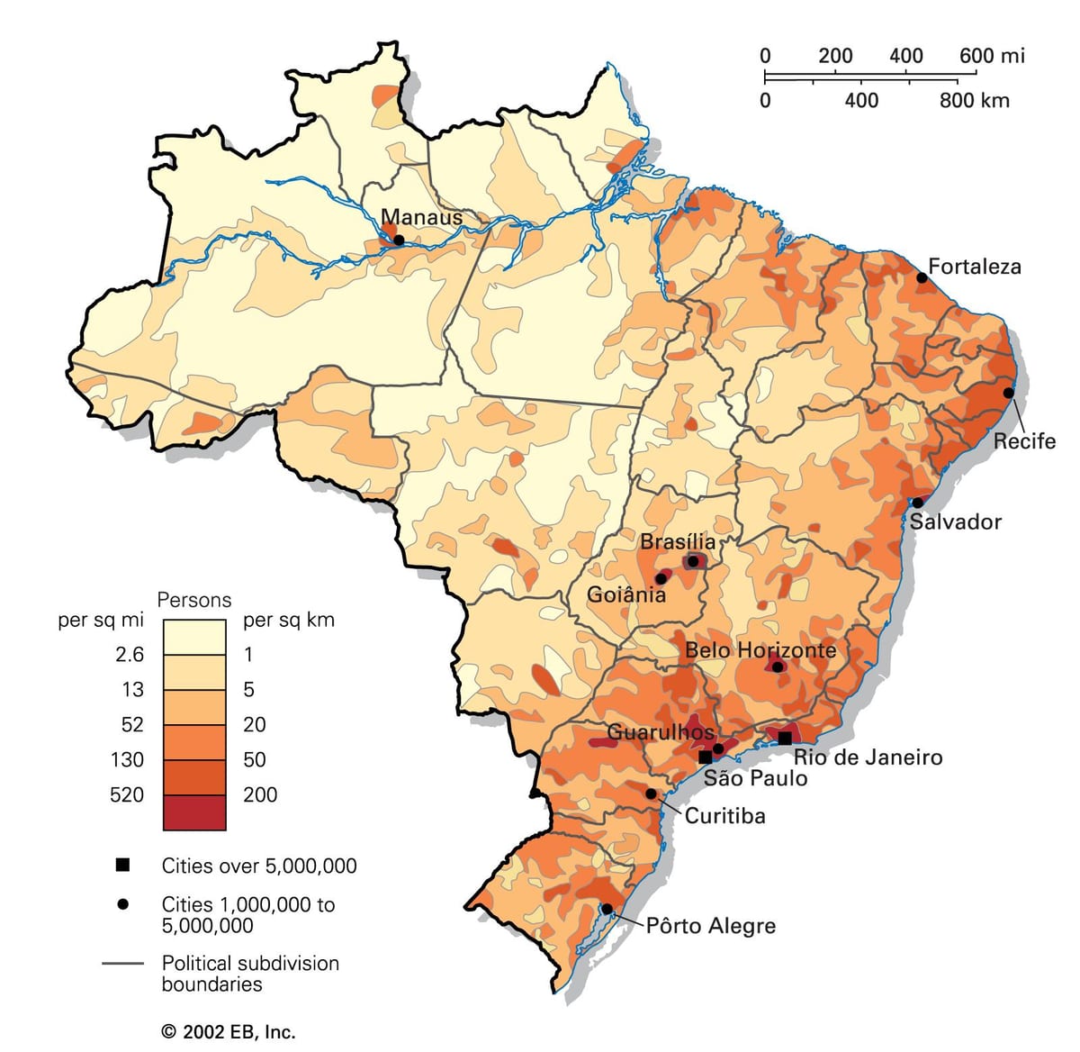 Bevölkerung Dichte Karte von Brasilien