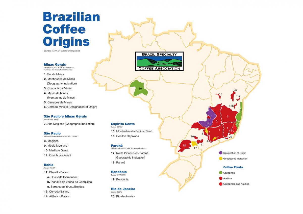 Landkarte von Brasilien Kaffee