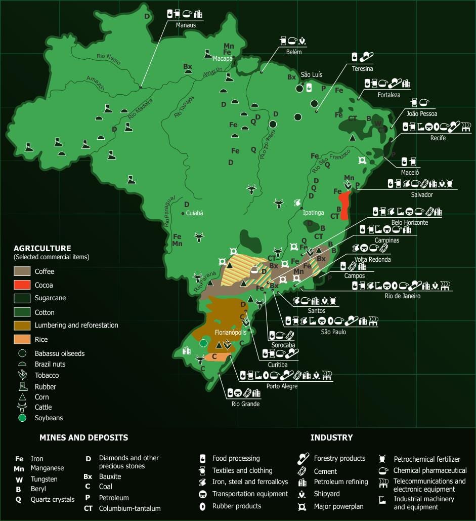 Landkarte von Brasilien Natürliche Ressourcen