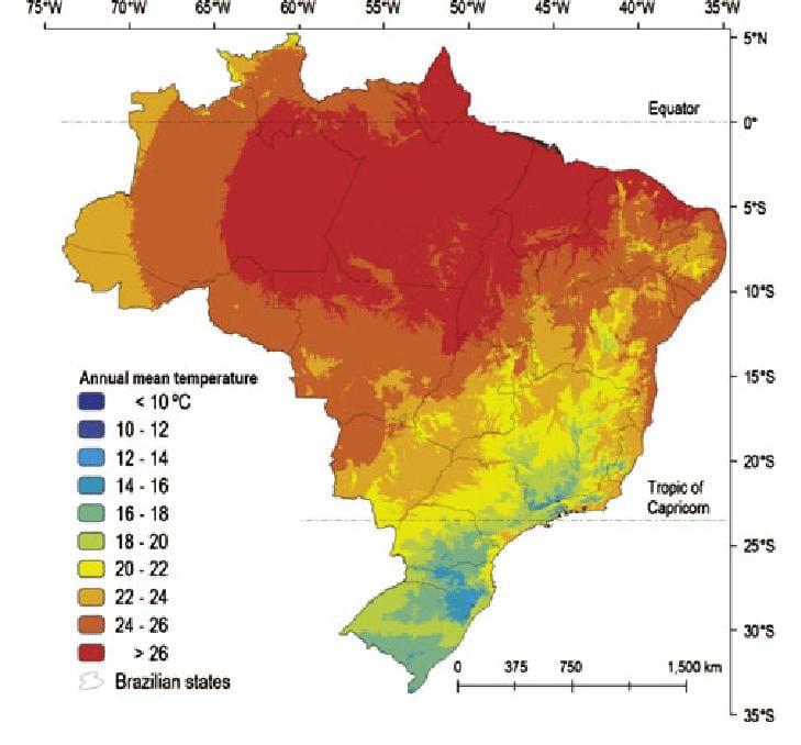 Landkarte von Brasilien Temperatur