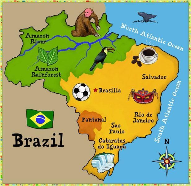 Landkarte von Brasilien für Kinder