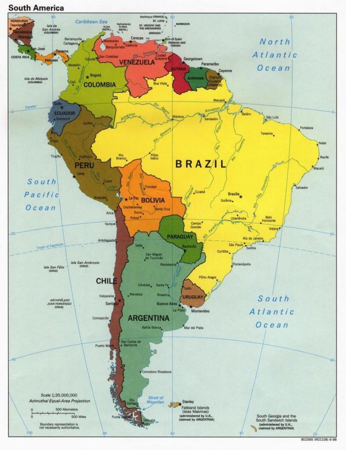 Landkarte von Brasilien umliegenden Ländern