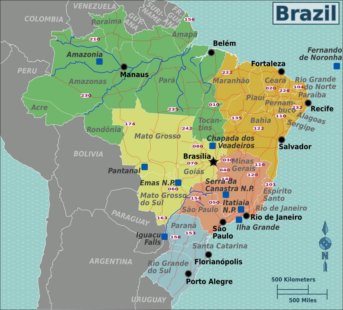 Nordost Brasilien Anzeigen North East Karte Von Brasilien South
