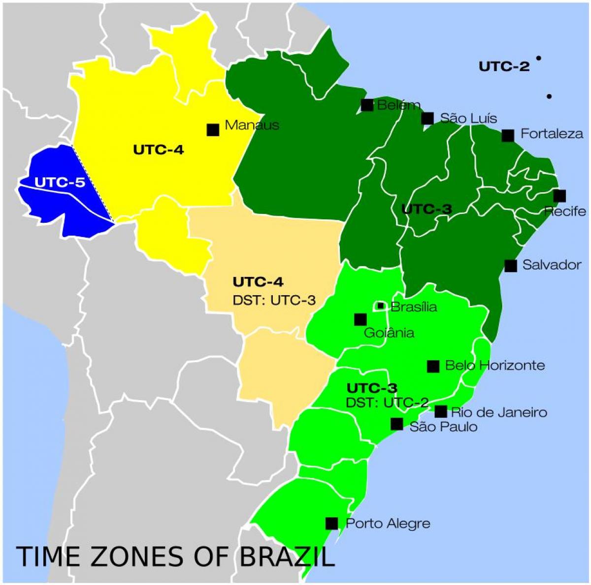 Karte von Brasilien mit den Zeitzonen